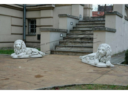 Statue de lion allongé Figure Décoration de jardin Patio Blanc Sculpture naturelle